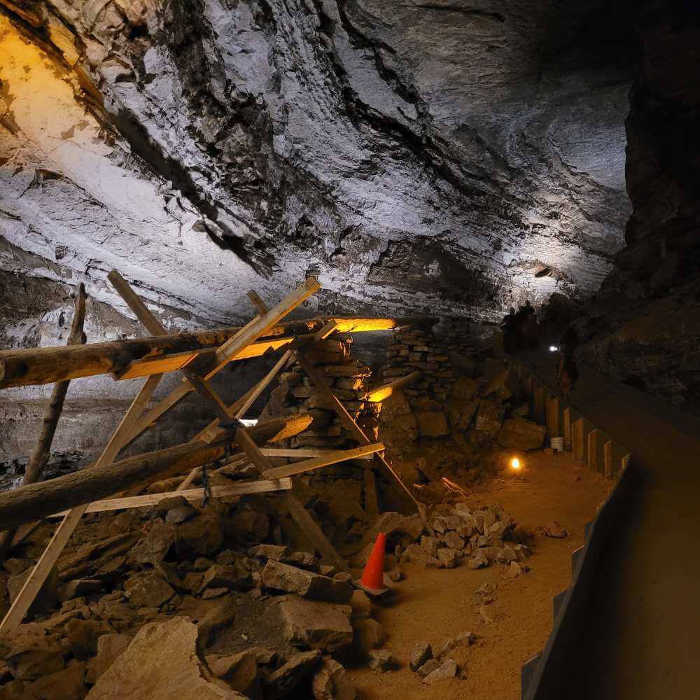 Equipment from mining saltpeter remains inside Mammoth Cave.