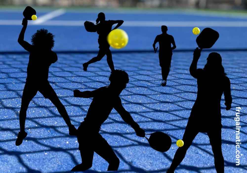 Graphic of five people playing pickleball.