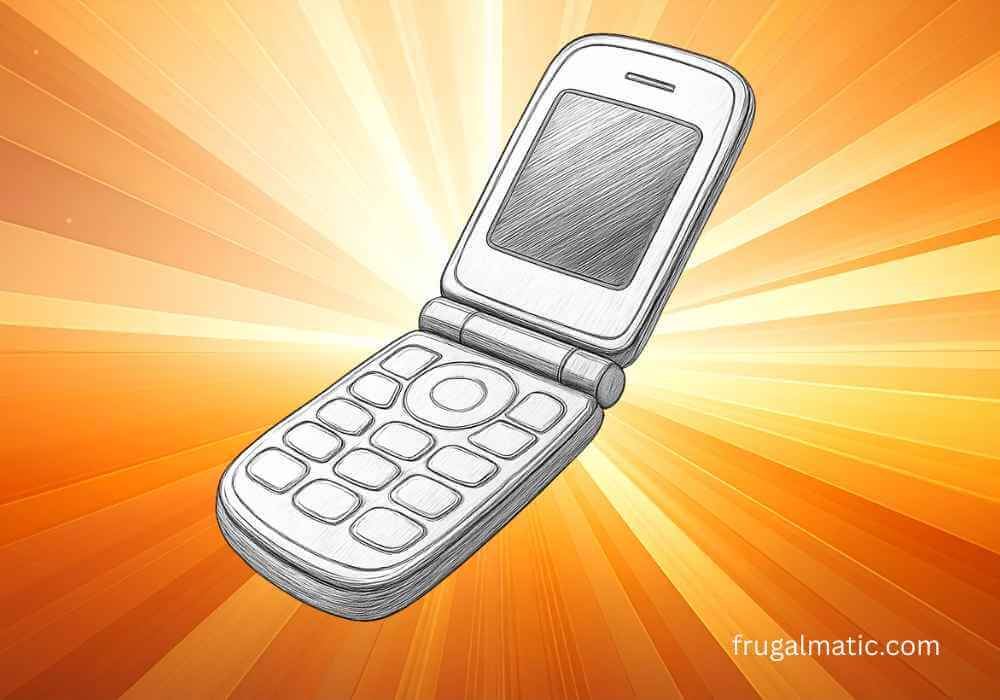 Image of a flip phone in black and white against bright background